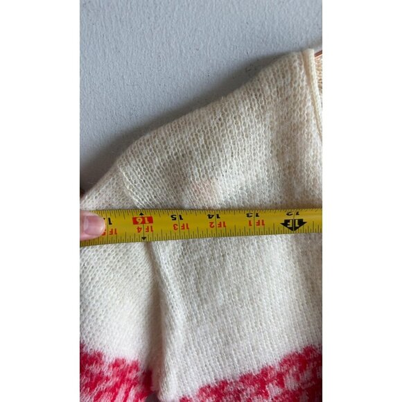 Vintage Wool Mohair Womens Cardigan Sweater Red White Knit Button Up Size M - Picture 5 of 9